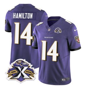 Baltimore Ravens #14 Kyle Hamilton Purple 2023 F.U.S.E With Patch Throwback Vapor Limited Stitched Jersey