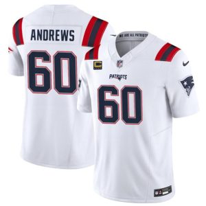 New England Patriots #60 David Andrews White 2024 F.U.S.E. With 4-Star C Patch Vapor Limited Stitched Jersey