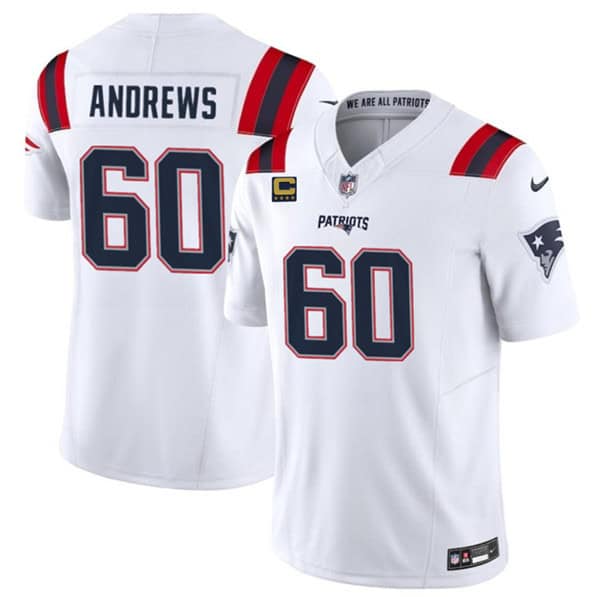 New England Patriots #60 David Andrews White 2024 F.U.S.E. With 4-Star C Patch Vapor Limited Stitched Jersey