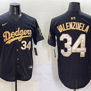 Los Angeles Dodgers #34 Fernando Valenzuela Black Gold Limited Stitched Jersey