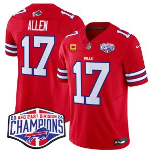 Buffalo Bills #17 Josh Allen Red 2024-25 F.U.S.E. AFC East Division Champions With 4-Star C Patch Limited Stitched Jersey