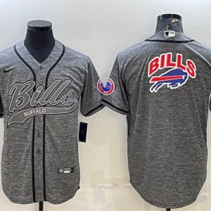 Buffalo Bills Gray Team Big Logo With Patch Cool Base Stitched Baseball Jersey