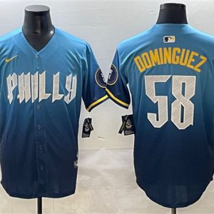 Philadelphia Phillies #58 Seranthony Dom¨ªnguez Blue 2024 City Connect Limited Stitched Jersey