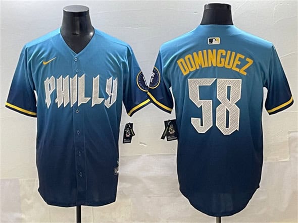 Philadelphia Phillies #58 Seranthony Dom¨ªnguez Blue 2024 City Connect Limited Stitched Jersey