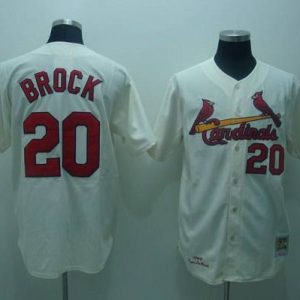 Mitchell And Ness 1967 Cardinals #20 Lou Brock Stitched Cream Throwback Jersey