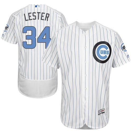 Cubs #34 Jon Lester White(Blue Strip) Flexbase Authentic Collection 2016 Father's Day Stitched Jersey
