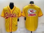 Kansas City Chiefs Gold Team Big Logo With Patch Cool Base Stitched Baseball Jersey