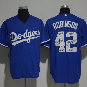 Los Angeles Dodgers #42 Jackie Robinson Blue Team Logo Print Cool Base Stitched Jersey