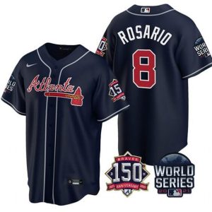 Atlanta Braves #8 Eddie Rosario 2021 Navy World Series With 150th Anniversary Patch Cool Base Stitched Jersey