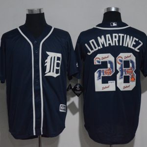Detroit Tigers #28 J. D. Martinez Navy Team Logo Print Cool Base Stitched Jersey