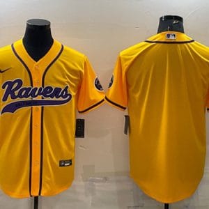 Baltimore Ravens Blank Yellow With Patch Cool Base Stitched Baseball Jersey
