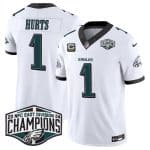 Philadelphia Eagles #1 Jalen Hurts White 2024 New NFC East Champions With 3-Star C Patch F.U.S.E. Vapor Untouchable Limited Stitched Jersey
