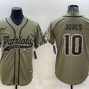 New England Patriots #10 Mac Jones Olive 2022 Salute To Service Cool Base Stitched Baseball Jersey