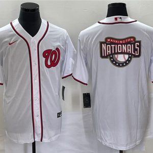 Washington Nationals White Big Logo In Back Stitched Jersey