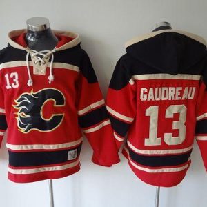 Flames #13 Johnny Gaudreau Red Sawyer Hooded Sweatshirt Stitched Jersey