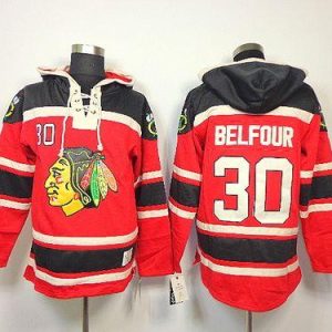 Blackhawks #30 ED Belfour Red Sawyer Hooded Sweatshirt Stitched Jersey