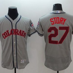Rockies #27 Trevor Story Grey Fashion Stars Stripes Flexbase Authentic Stitched Jersey