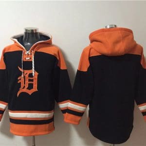 Detroit Tigers Blank Black Orange Lace-Up Pullover Hoodie