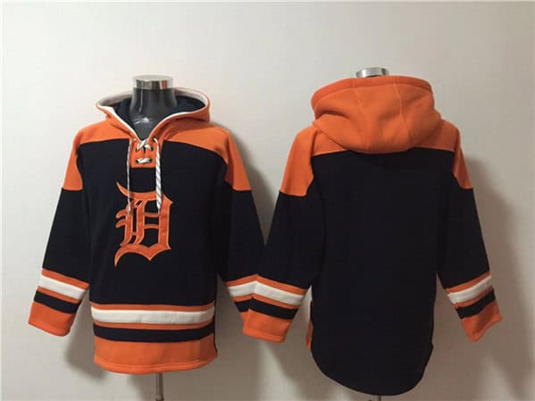Detroit Tigers Blank Black Orange Lace-Up Pullover Hoodie