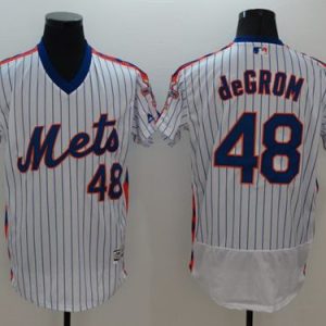 Mets #48 Jacob DeGrom White(Blue Strip) Flexbase Authentic Collection Alternate Stitched Jersey