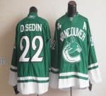 Canucks St Patty's Day #22 Daniel Sedin Green Stitched Jersey
