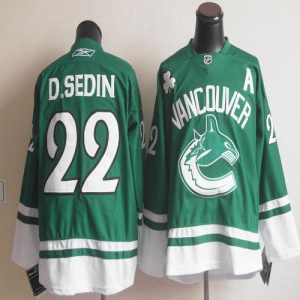 Canucks St Patty's Day #22 Daniel Sedin Green Stitched Jersey