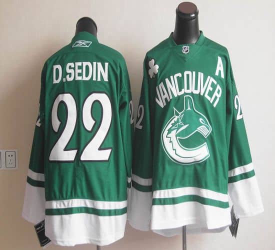 Canucks St Patty's Day #22 Daniel Sedin Green Stitched Jersey