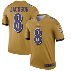 Baltimore Ravens #8 Lamar Jackson Gold Inverted Jersey