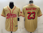San Francisco 49ers #23 Christian McCaffrey New Gold With Patch Cool Base Stitched Baseball Jersey