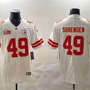 Kansas City Chiefs #49 Daniel Sorensen White 2025 Super Bowl LIX Patch Vapor Untouchable Limited Stitched Jersey