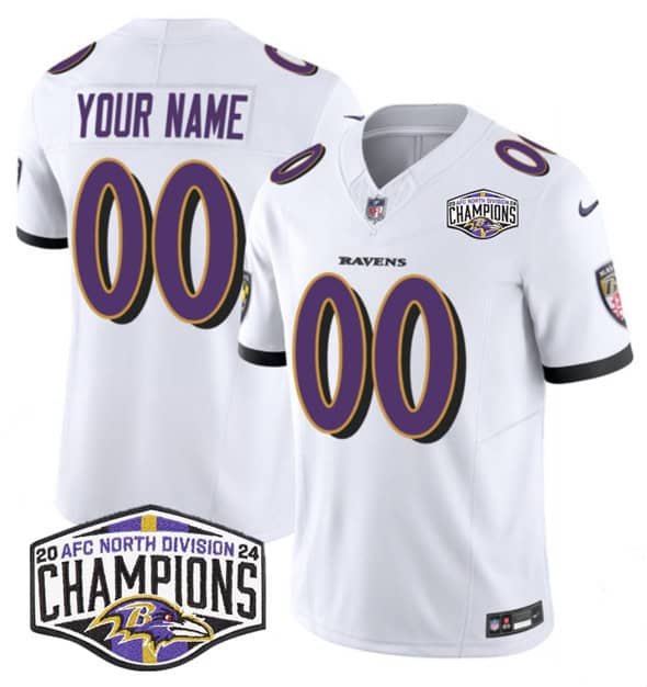 Baltimore Ravens Custom White F.U.S.E. 2024 AFC North Division Champions Vapor Limited Jersey