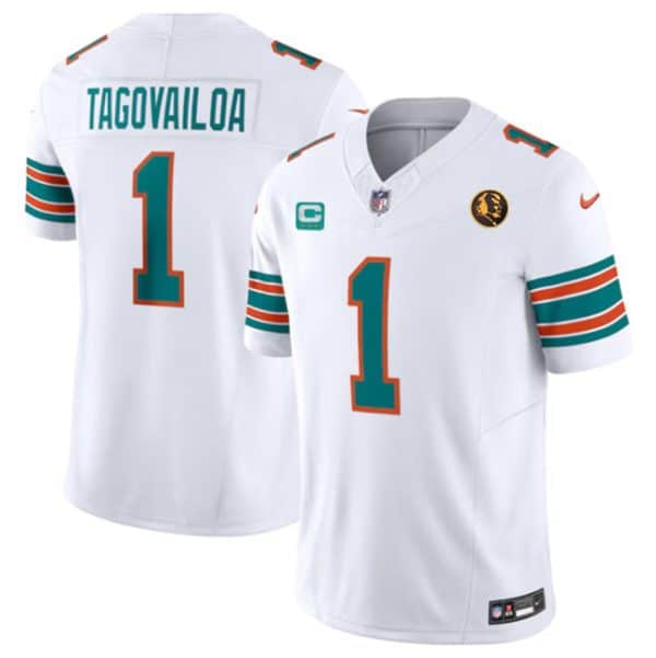 Miami Dolphins #1 Tua Tagovailoa White 2023 F.U.S.E. Alternate With John Madden Patch And 3-Star C Patch Vapor Limited Stitched Jersey