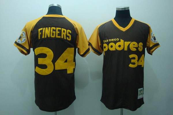 Mitchell And Ness Padres #34 Rollie Fingers Stitched Coffee Throwback Jersey