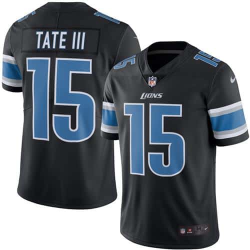 Lions #15 Golden Tate III Black Stitched Limited Rush Nike Jersey