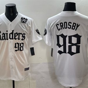 Las Vegas Raiders #98 Maxx Crosby White 'Gothic Sin City Shadows Edition' With 65th Anniversary Patch Vapor Limited Stitched Jersey