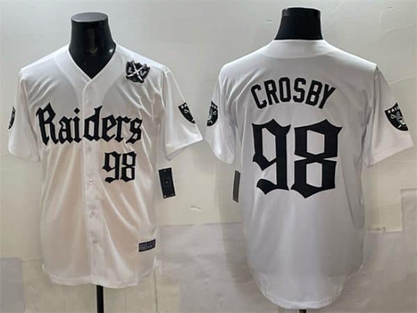 Las Vegas Raiders #98 Maxx Crosby White 'Gothic Sin City Shadows Edition' With 65th Anniversary Patch Vapor Limited Stitched Jersey