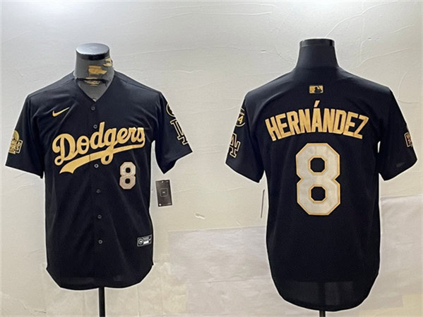 Los Angeles Dodgers #8 Enrique Hernandez Black Gold 2024 World Series With Fernando Memorial Patch Home Limited Stitched Jersey
