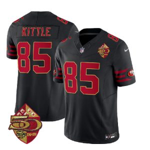 San Francisco 49ers #85 George Kittle Black 2023 F.U.S.E. 50th Patch Throwback Stitched Jersey