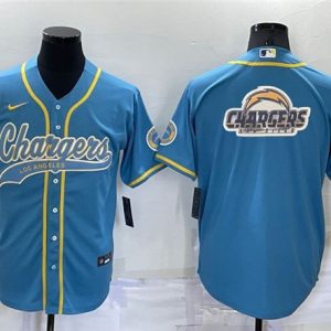 Los Angeles Chargers Blue Team Big Logo With Patch Cool Base Stitched Baseball Jersey