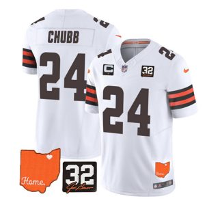 Cleveland Browns #24 Nick Chubb White 2023 F.U.S.E. With Jim Brown Memorial Patch And 1-Star C Patch Vapor Untouchable Limited Stitched Jersey
