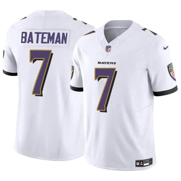 Baltimore Ravens #7 Rashod Bateman White 2023 F.U.S.E. Vapor Limited Jersey