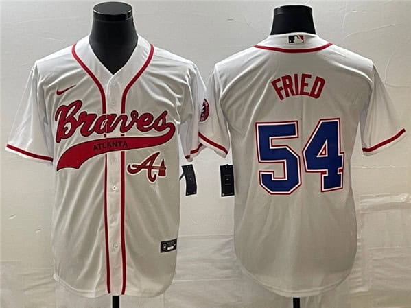 Atlanta Braves #54 Max Fried White Cool Base With Patch Stitched Jersey