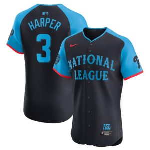 National League #3 Bryce Harper Navy 2024 All-Star Elite Stitched Jersey