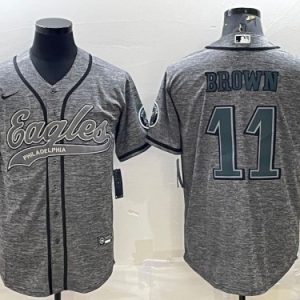 Philadelphia Eagles #11 A. J. Brown Gray With Patch Cool Base Stitched Baseball Jersey