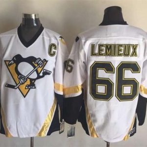 Penguins #66 Mario Lemieux White CCM Throwback Stitched Jersey