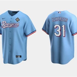 Texas Rangers #31 Max Scherzer Blue 2023 World Series Stitched Jersey