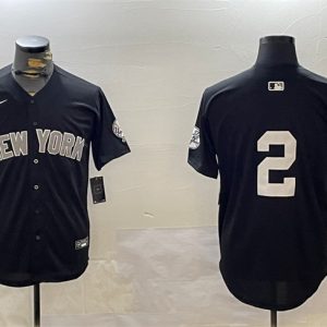 New York Yankees #2 Derek Jeter Black With Patch Limited Stitched Jersey