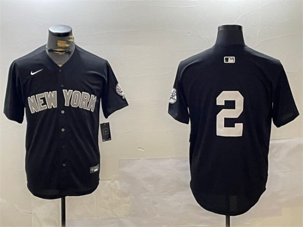 New York Yankees #2 Derek Jeter Black With Patch Limited Stitched Jersey