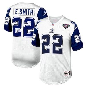 Dallas Cowboys #22 Emmitt Smith White 1996 Mitchell Ness Throwback Stitched Jersey