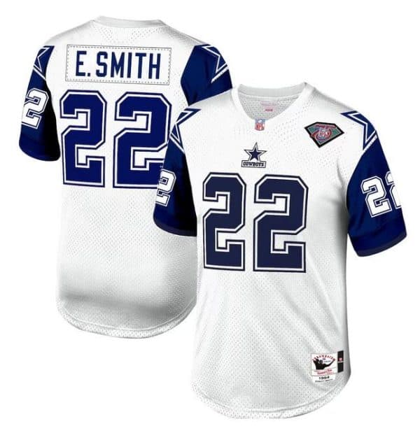 Dallas Cowboys #22 Emmitt Smith White 1996 Mitchell Ness Throwback Stitched Jersey